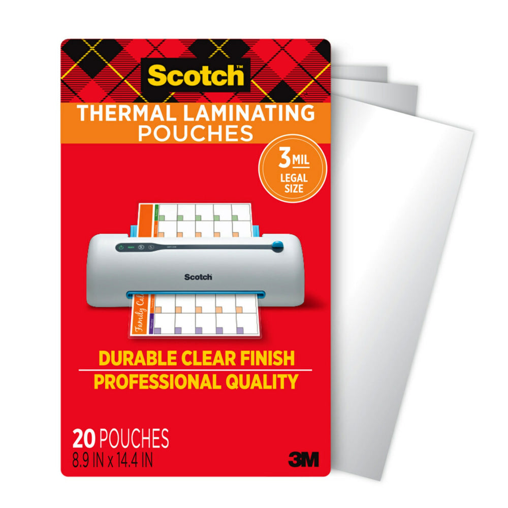 Scotch Thermal Laminating Pouches, 20 Laminating Sheets, 3 mil., Laminate Business Cards, Banners and Essays, Ideal Office or Back to School Supplies, Fits Legal Size (8.9 in. x 14.4 in.) Paper