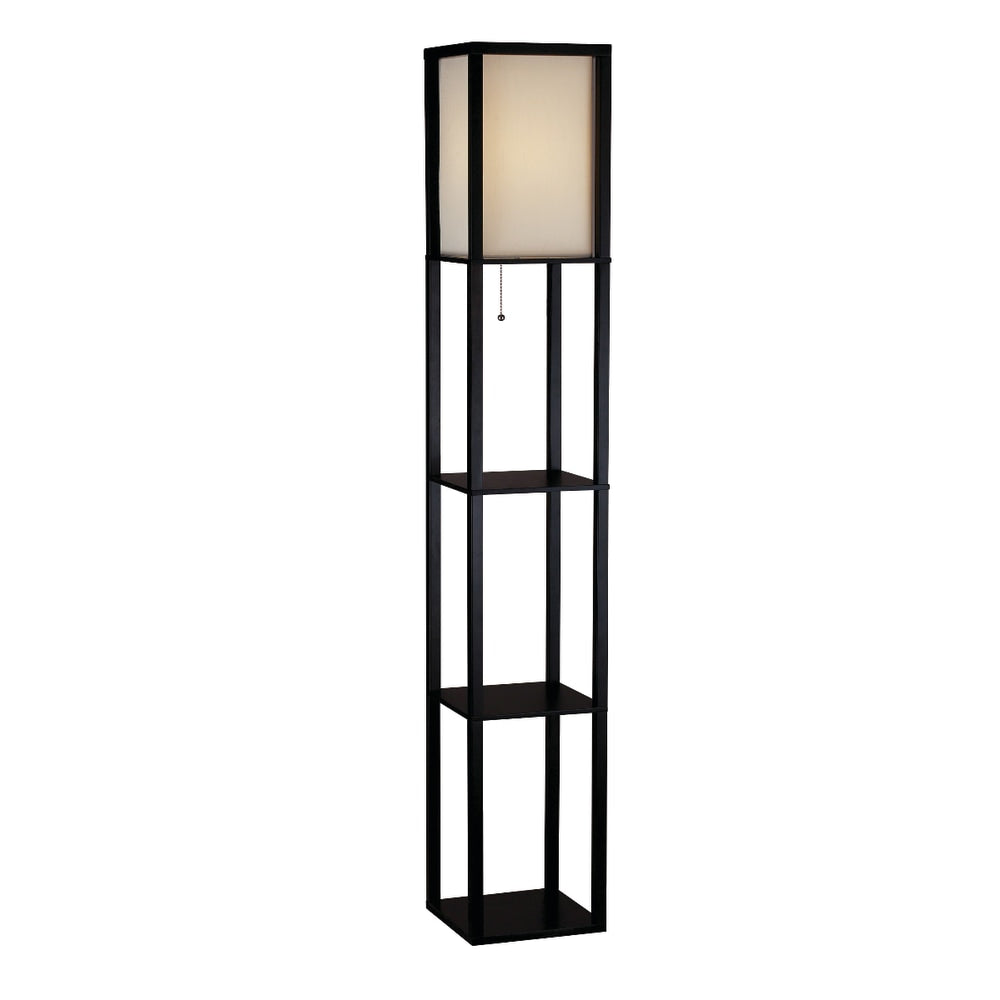 Adesso Wright Shelf Floor Lamp, 63in, Black/Natural