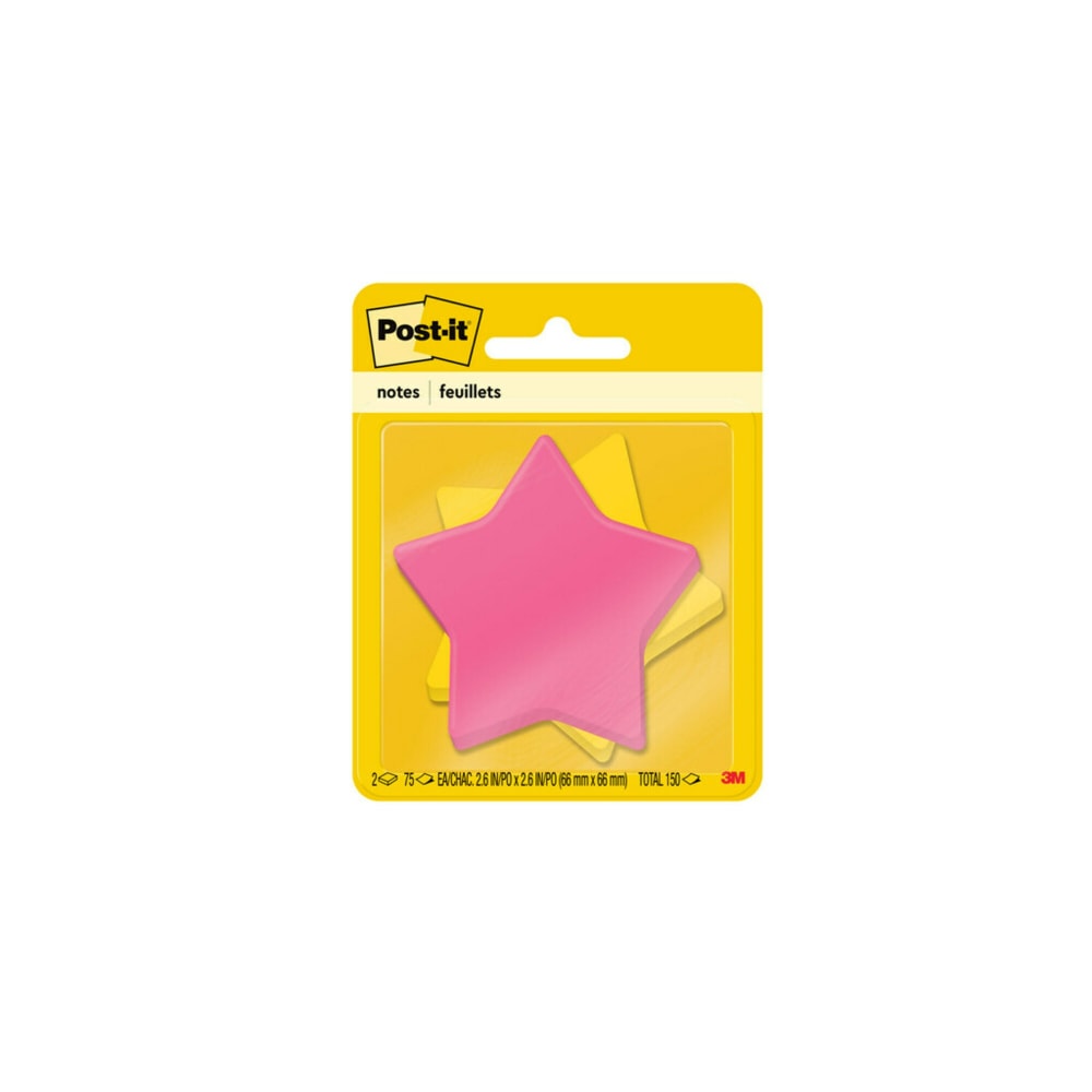 Post-it Notes, Super Sticky Star Shape, 3in x 3in, Assorted Colors, Pack Of 2 Pads