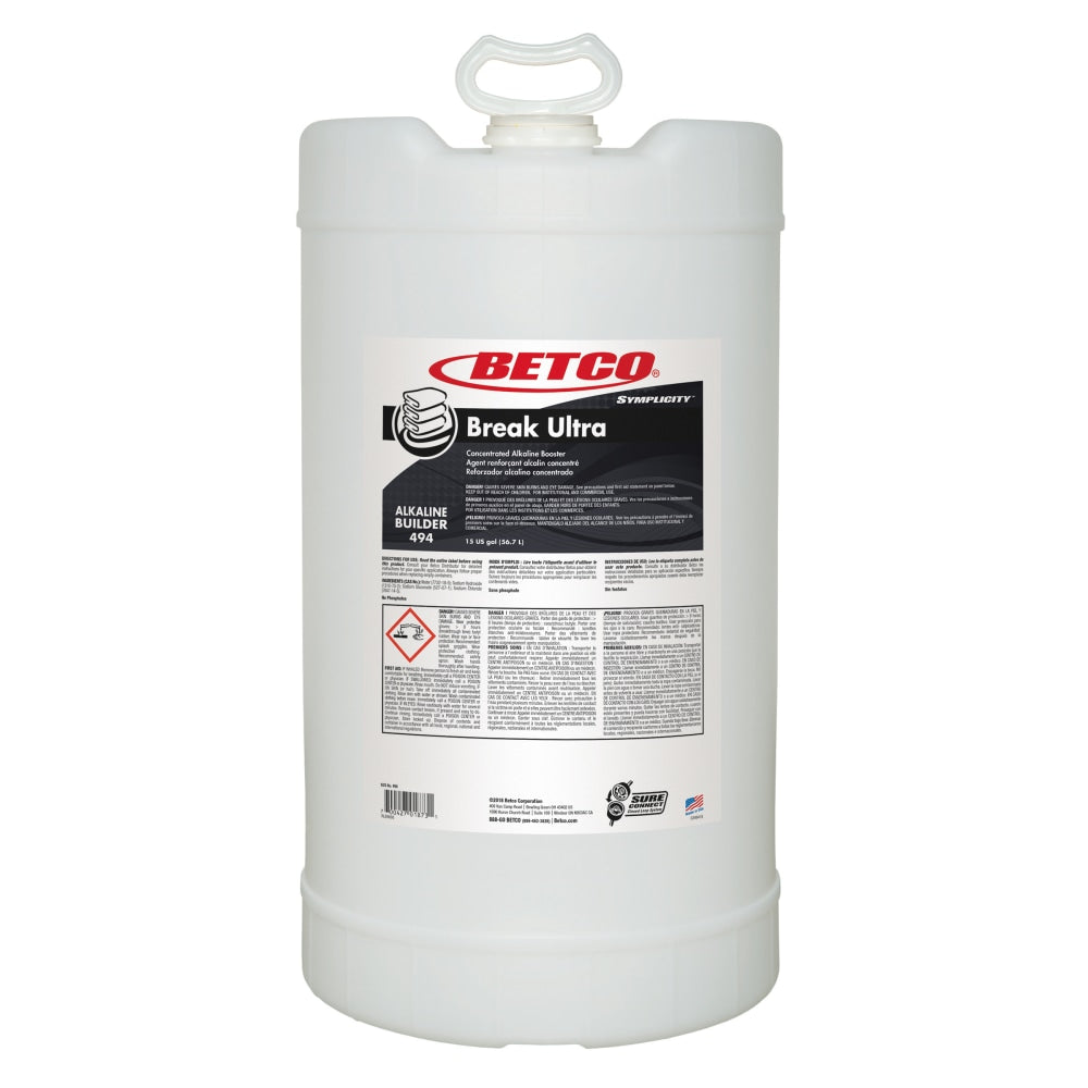 Betco Symplicity Break Ultra Alkaline Booster, 15 Gallon Bottle, Clear