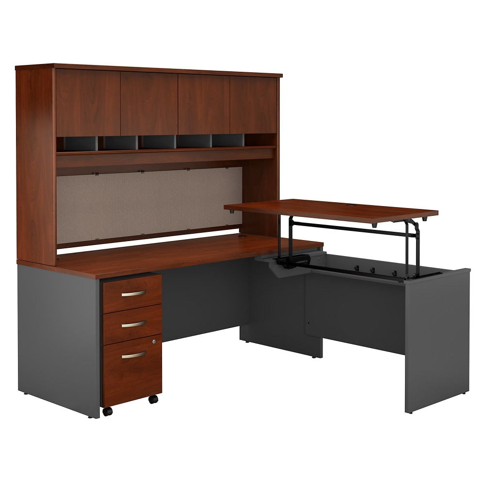 Bush Business Furniture Components 72inW 3 Position Sit to Stand L Shaped Desk with Hutch and Mobile File Cabinet, Hansen Cherry/Graphite Gray, Standard Delivery