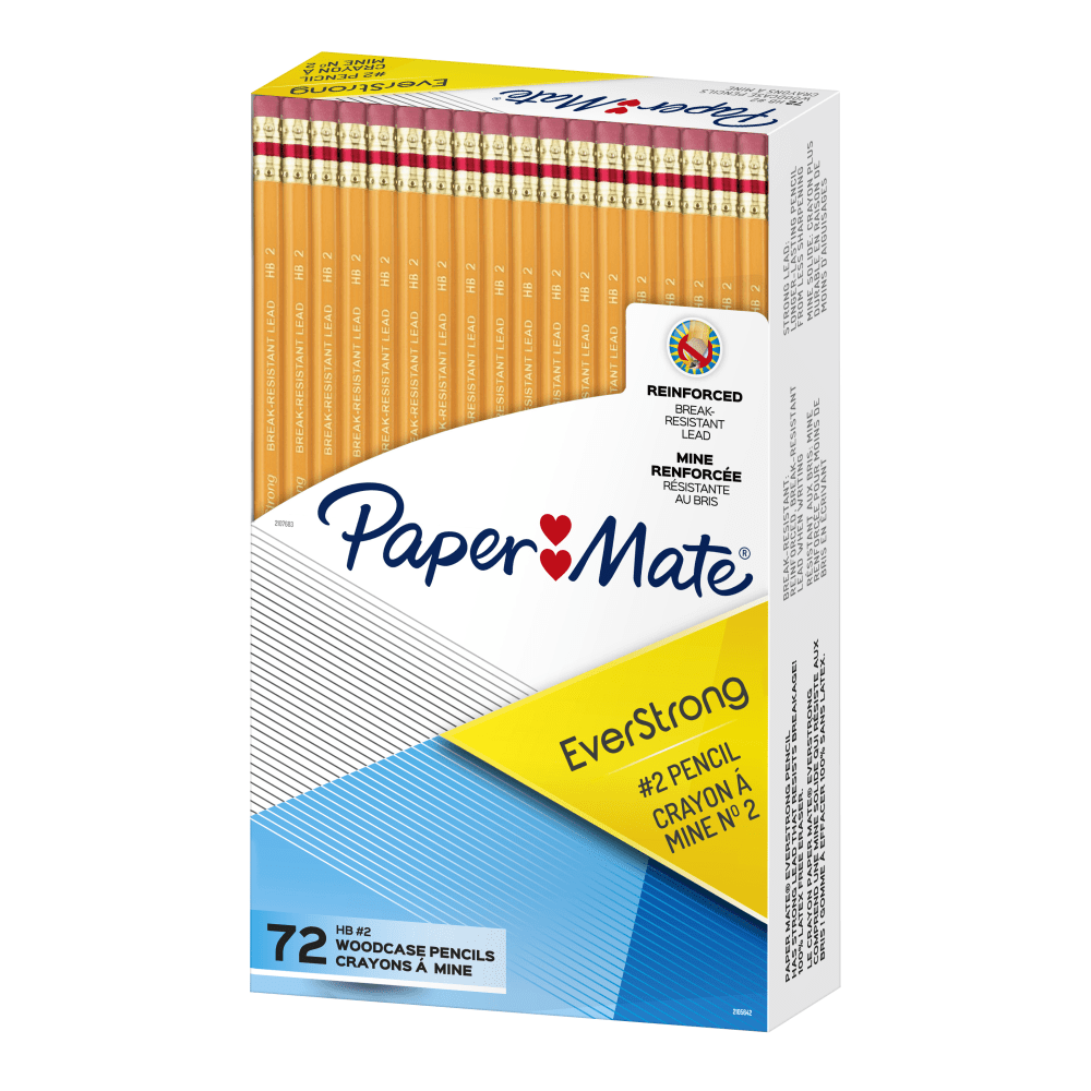 Paper Mate Everstrong Break-Resistant Pencils, #2, HB, Box Of 72 Unsharpened Pencils