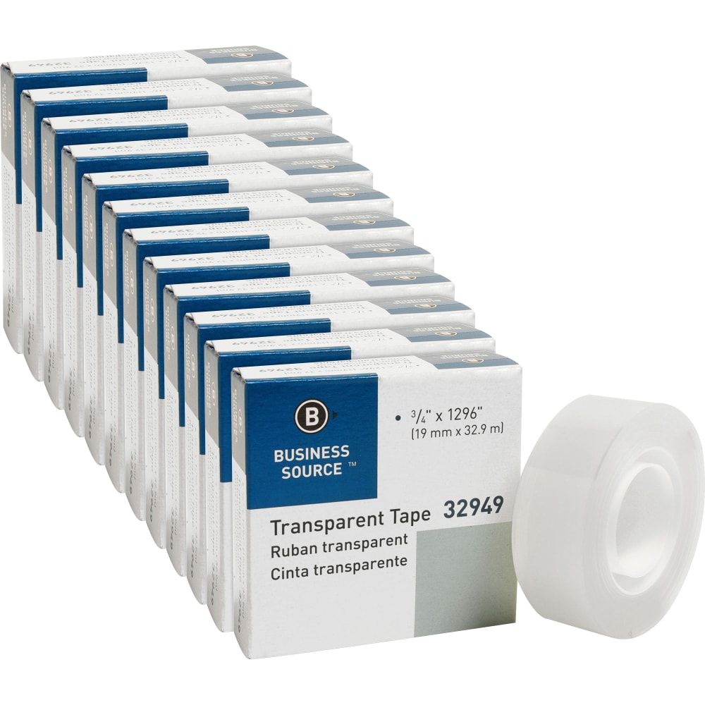 Business Source All-purpose Transparent Tape - 36 yd Length x 0.75in Width - 1in Core - 12 / Pack - Clear