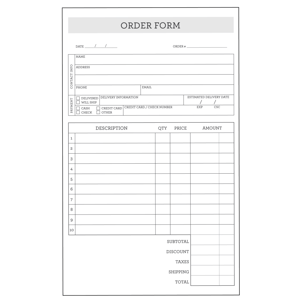 COSCO Order Form Book, 2-Part Carbonless, 8-1/2in x 5-1/2in, Simple, Book Of 50 Sets