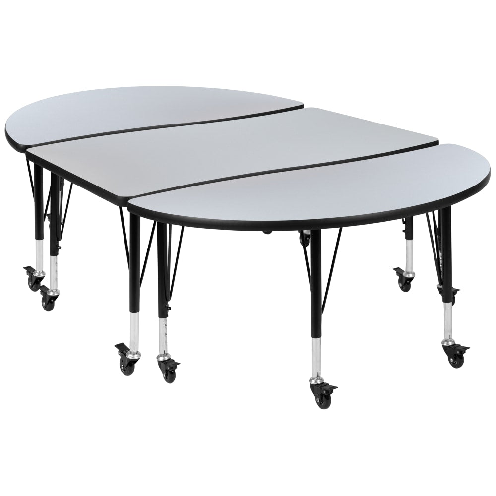 Flash Furniture Oval Wave Flexible Thermal Laminate 3-Piece Activity Table Set With Height-Adjustable Short Legs, 25inH x 47-1/2inW x 76inD, Gray