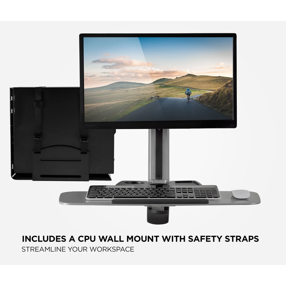 Mount-It! MI-7905 36inW Standing Computer Desk With Articulating Monitor Mount, Keyboard Tray Arm And CPU Holder, Silver