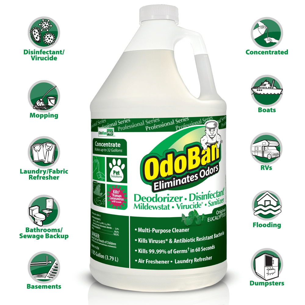 OdoBan Professional Disinfectant And Odor Eliminator Concentrate, Original Eucalyptus And Lavender Scent, 1 Gallon, Pack Of 2 Jugs