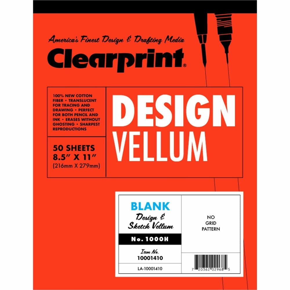 Clearprint Plain Vellum Paper, 8 1/2in x 11in, White, Pack Of 50 Sheets