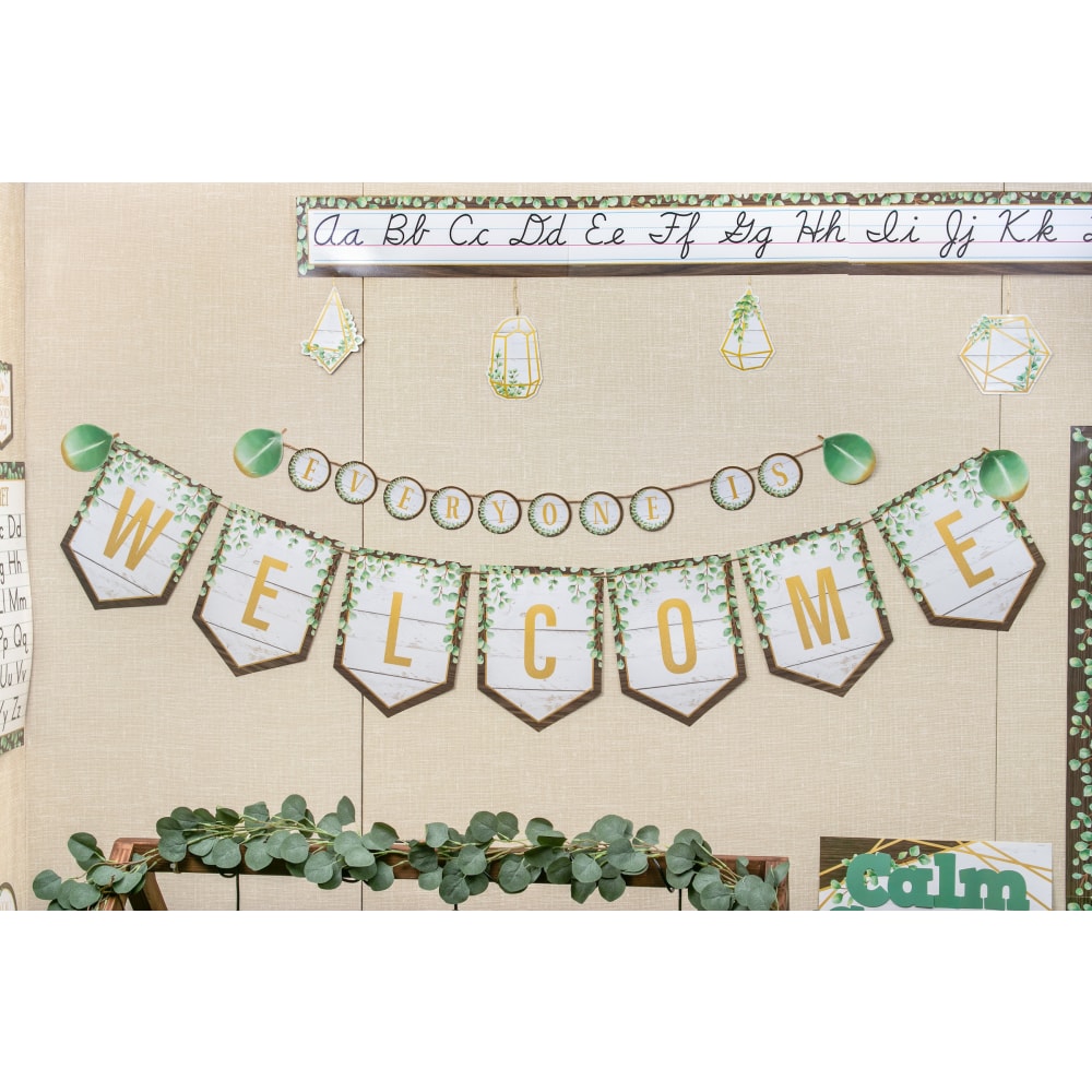 Teacher Created Resources Eucalyptus Pennants Welcome Bulletin Board Set, Multicolor, Set Of 53 Pieces