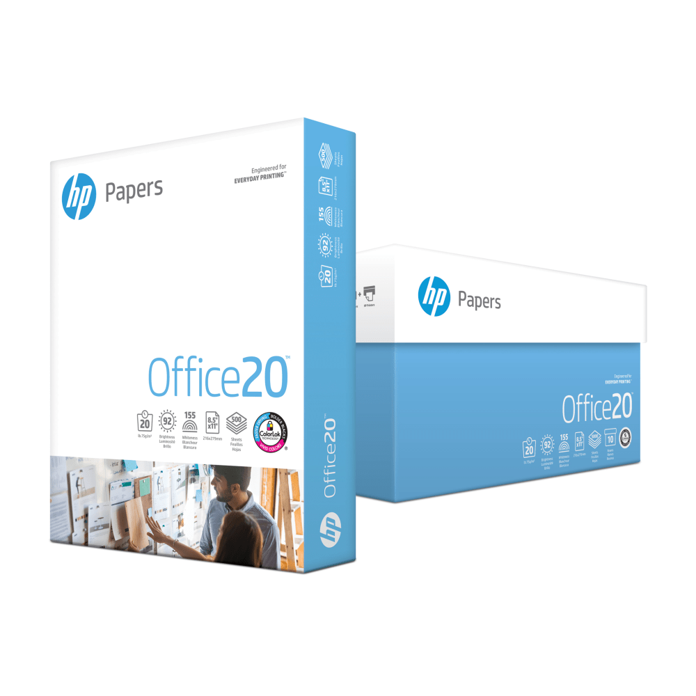 HP Office Multi-Use Printer & Copy Paper, White, Letter (8.5in x 11in), 5000 Sheets Per Case, 20 Lb, 92 Brightness, Case Of 10 Reams