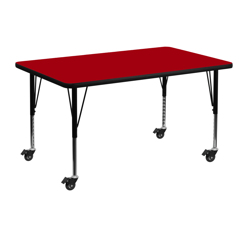 Flash Furniture Mobile Rectangular Thermal Laminate Activity Table With Height-Adjustable Short Legs, 25-3/8inH x 30inW x 48inD, Red