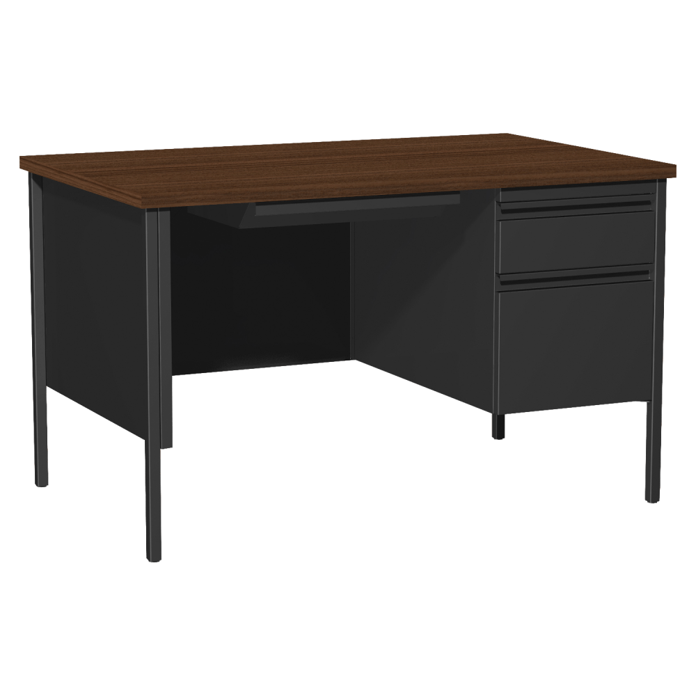 Lorell Fortress Series 48inW Steel Pedestal Writing Desk, Right, Black/Walnut