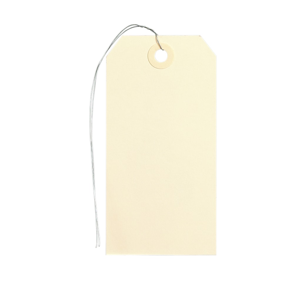 MACO Medium G-Grade Shipping Tags, Prewired, Size 5, 4 3/4in x 2 3/8in, Buff, Box Of 1,000