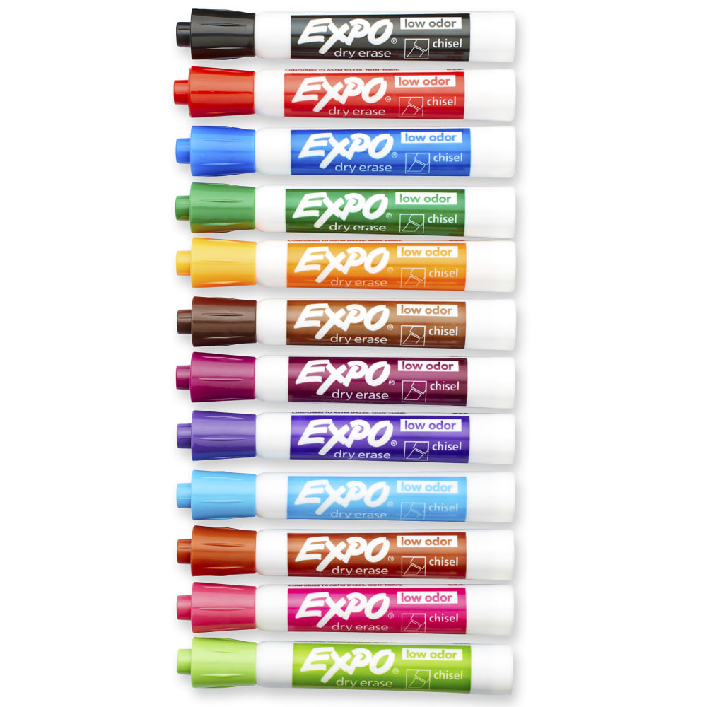 EXPO Low-Odor Dry-Erase Markers, Chisel Point, Assorted Colors, Pack Of 16