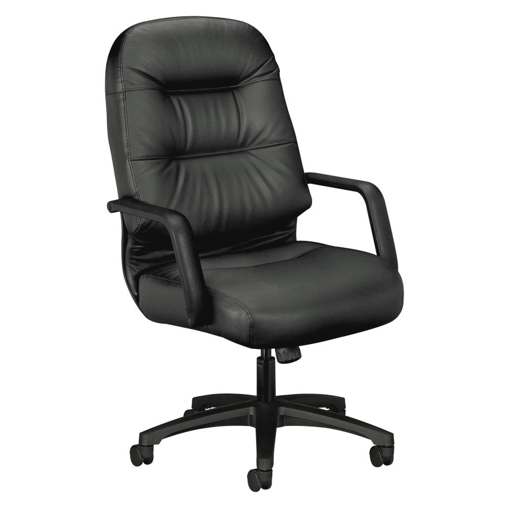 HON Pillow-Soft Ergonomic Bonded Leather Executive Chair With Fixed Loop Arms, Black