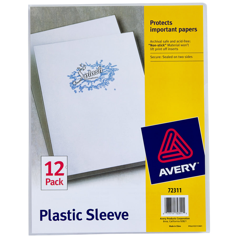 Avery Plastic Document Sleeves, 8 1/2in x 11in, Holds Up To 20 Sheets, Clear, Pack Of 12