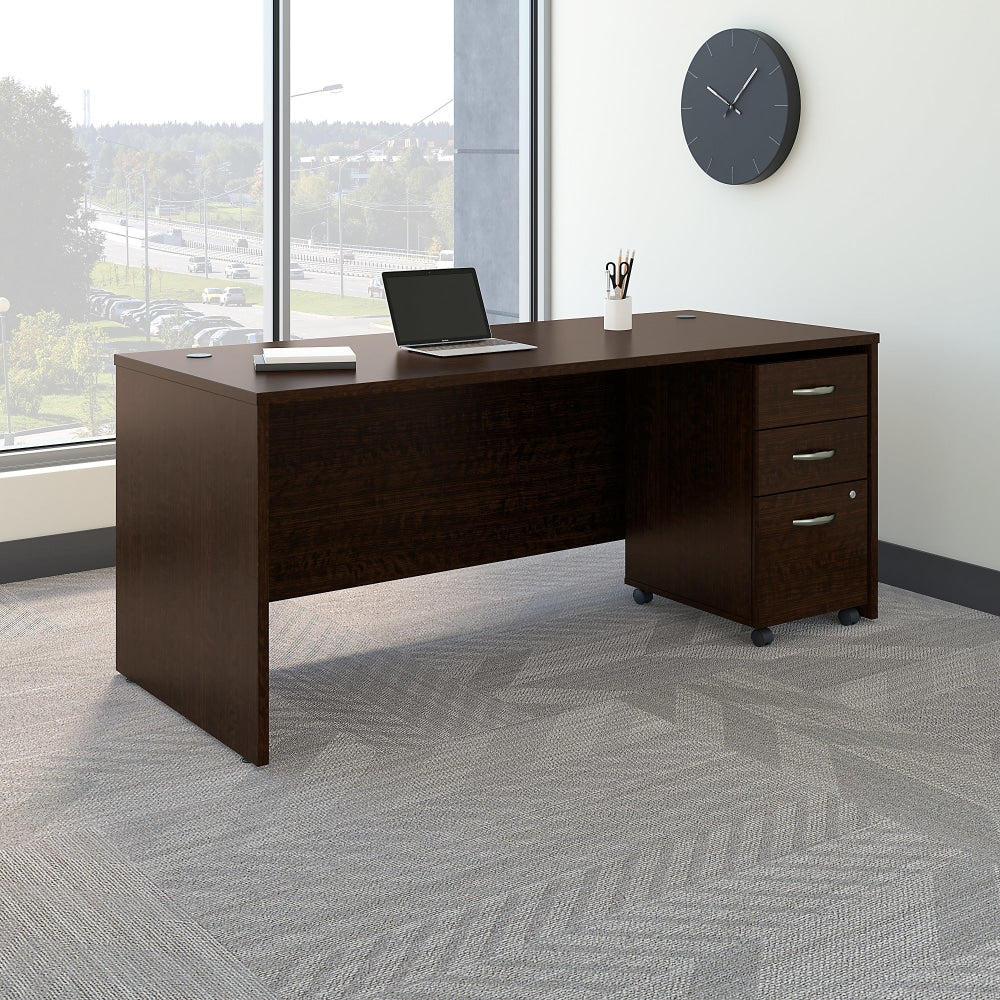 Bush Business Furniture Components 72inW Office Computer Desk With Mobile File Cabinet, Mocha Cherry, Standard Delivery