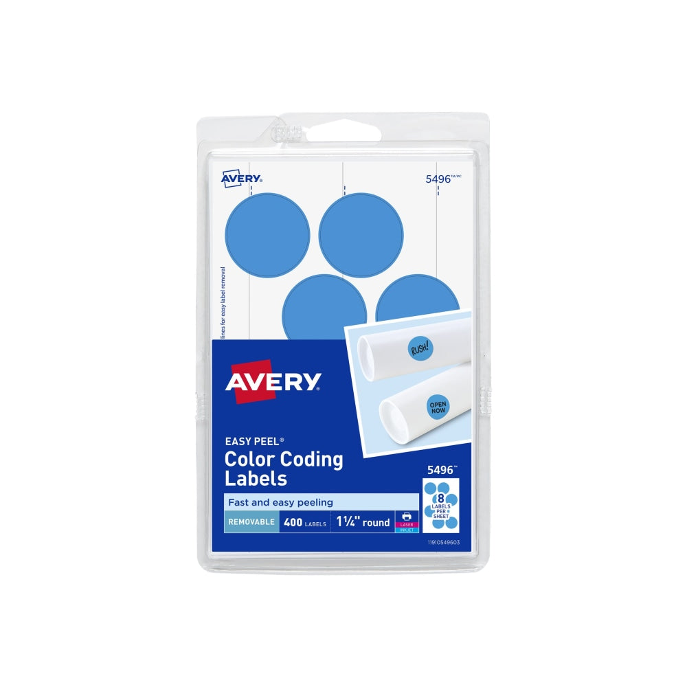 Avery Removable Color-Coding Labels, 5496, 1-1/4in Diameter, Light Blue, Pack Of 400