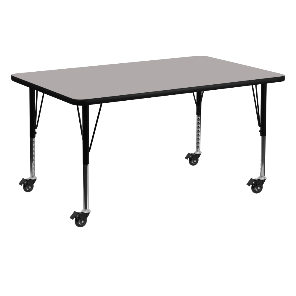 Flash Furniture Mobile Rectangular HP Laminate Activity Table With Height-Adjustable Short Legs, 25-1/2inH x 30inW x 60inD, Gray