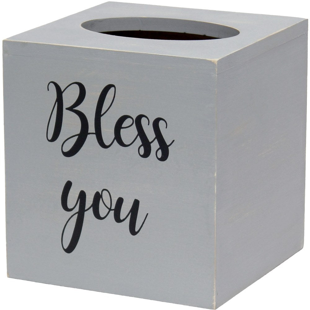 Elegant Designs Decorix Square Wooden Tissue Box Cover With Sliding Base, 6inH x 5-1/2inW x 5-1/2inL, Gray Wash