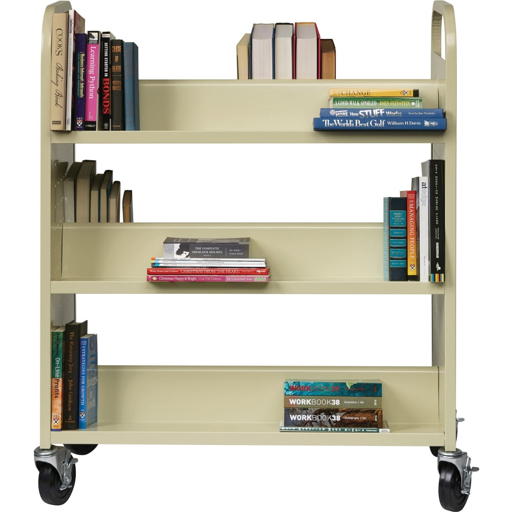 Lorell Double-Sided Mobile Steel Book Cart, 6-Shelf, Putty