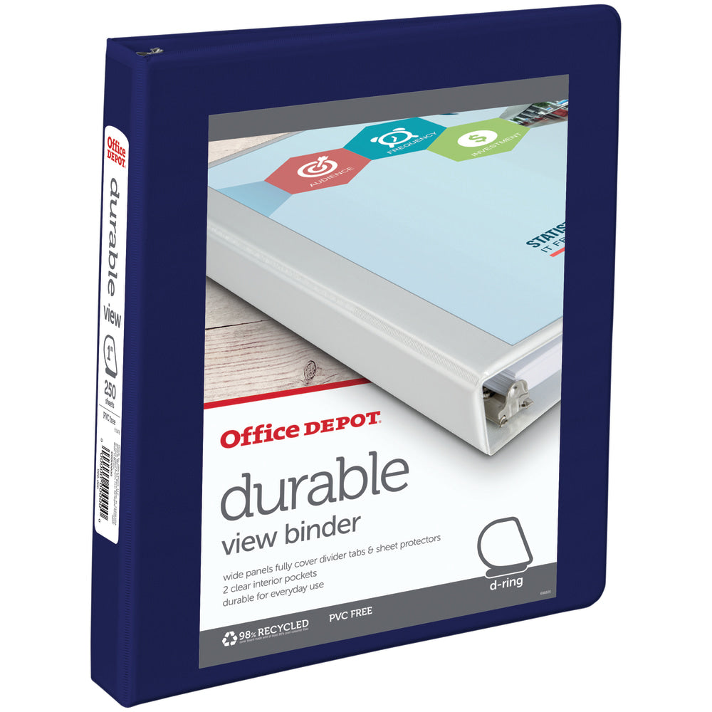 Office Depot Brand Durable View 3-Ring Binder, 1in D-Rings, Blue