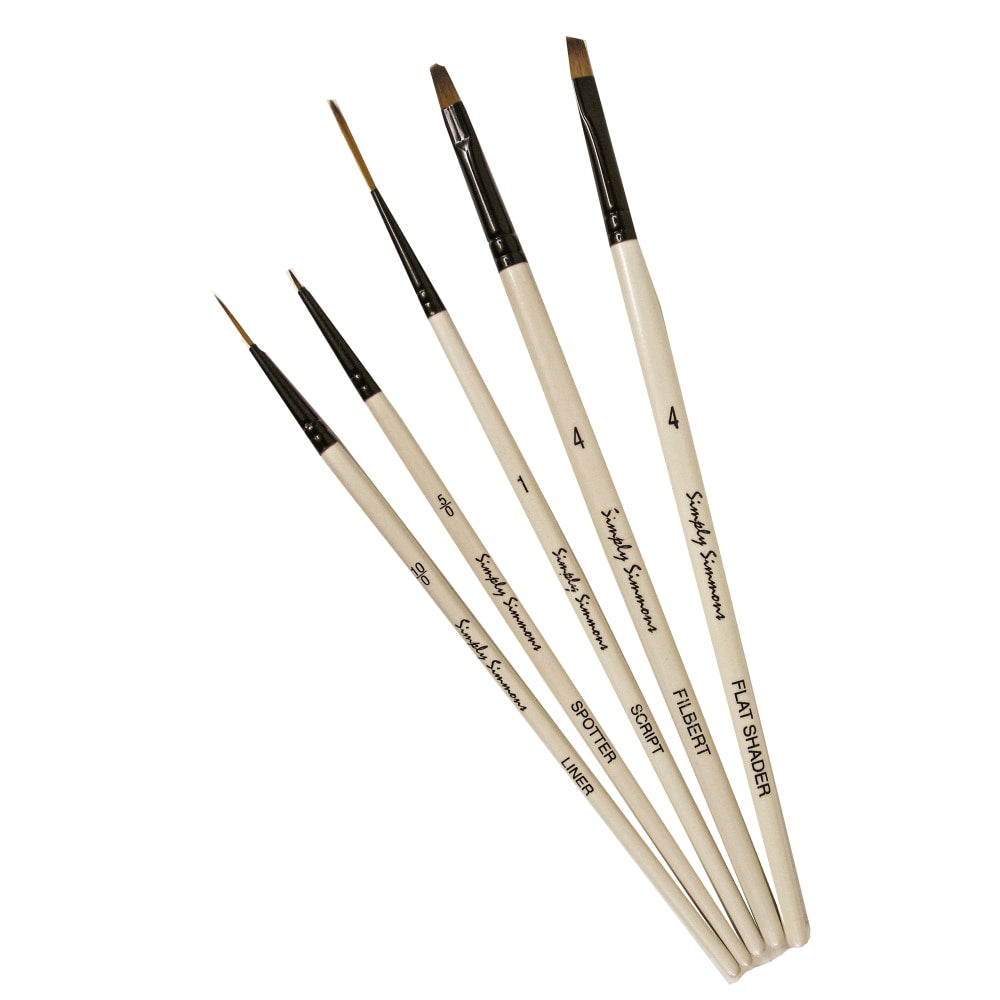 Robert Simmons Simply Simmons Value Paint Brush Set, Devilish Detail, Assorted Sizes, Assorted Bristles, White, Set Of 5