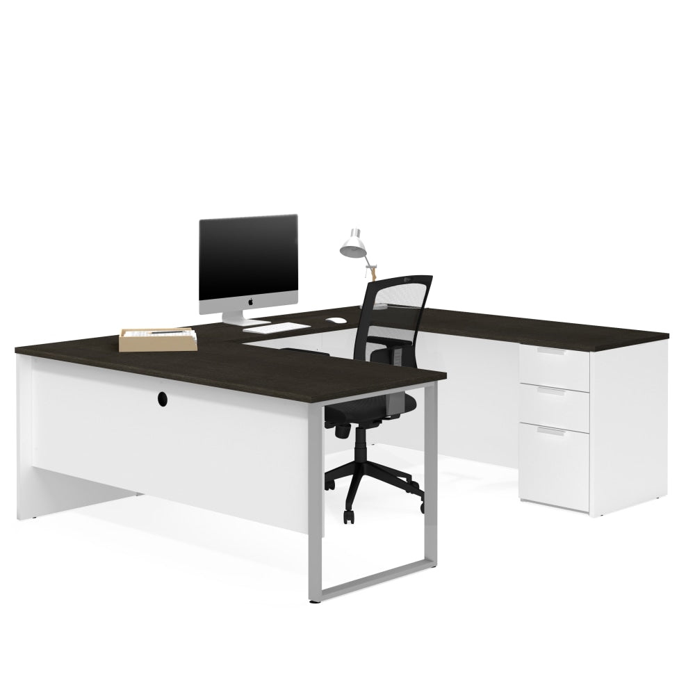 Bestar Pro-Concept Plus 72inW U-Shaped Executive Computer Desk With Pedestal, White/Deep Gray