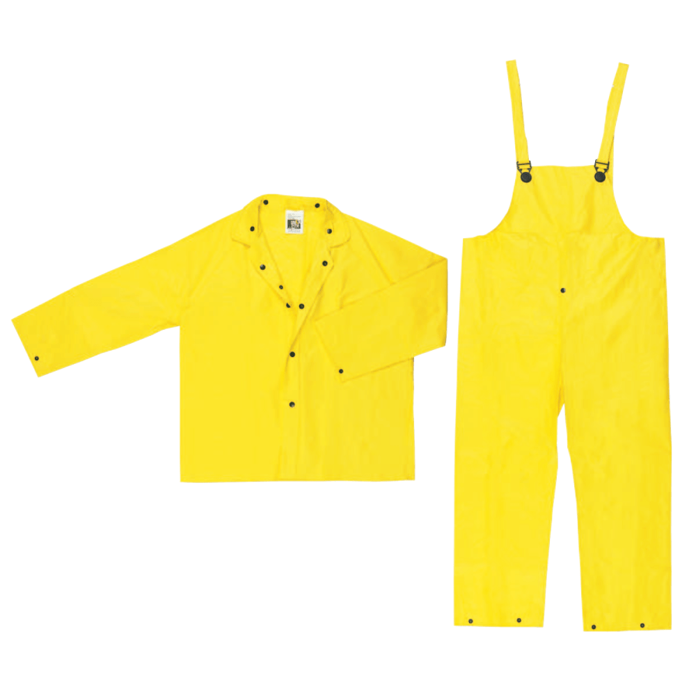 Three-Piece Rain Suit, Jacket/Hood/Pants, 0.28 mm PVC/Nylon, Yellow, X-Large