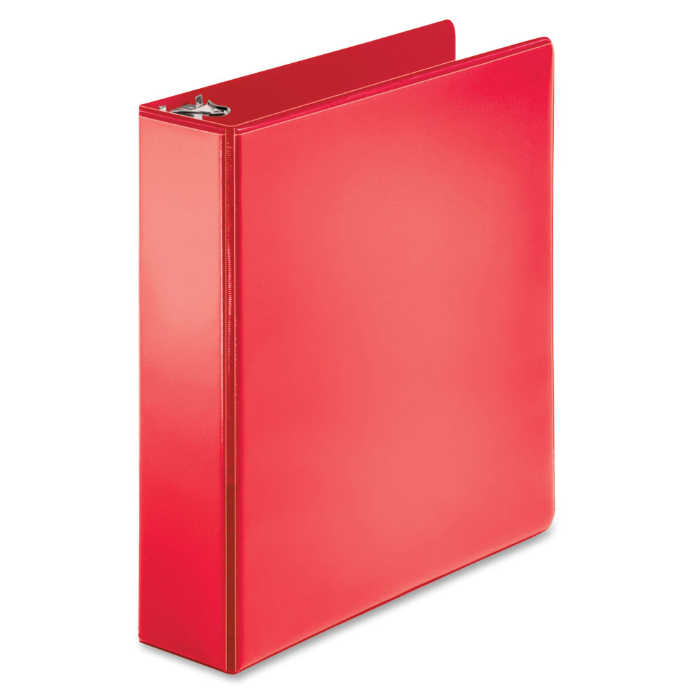 Business Source Round Ring Binder, 2in Ring, 8 1/2in x 11in, Red