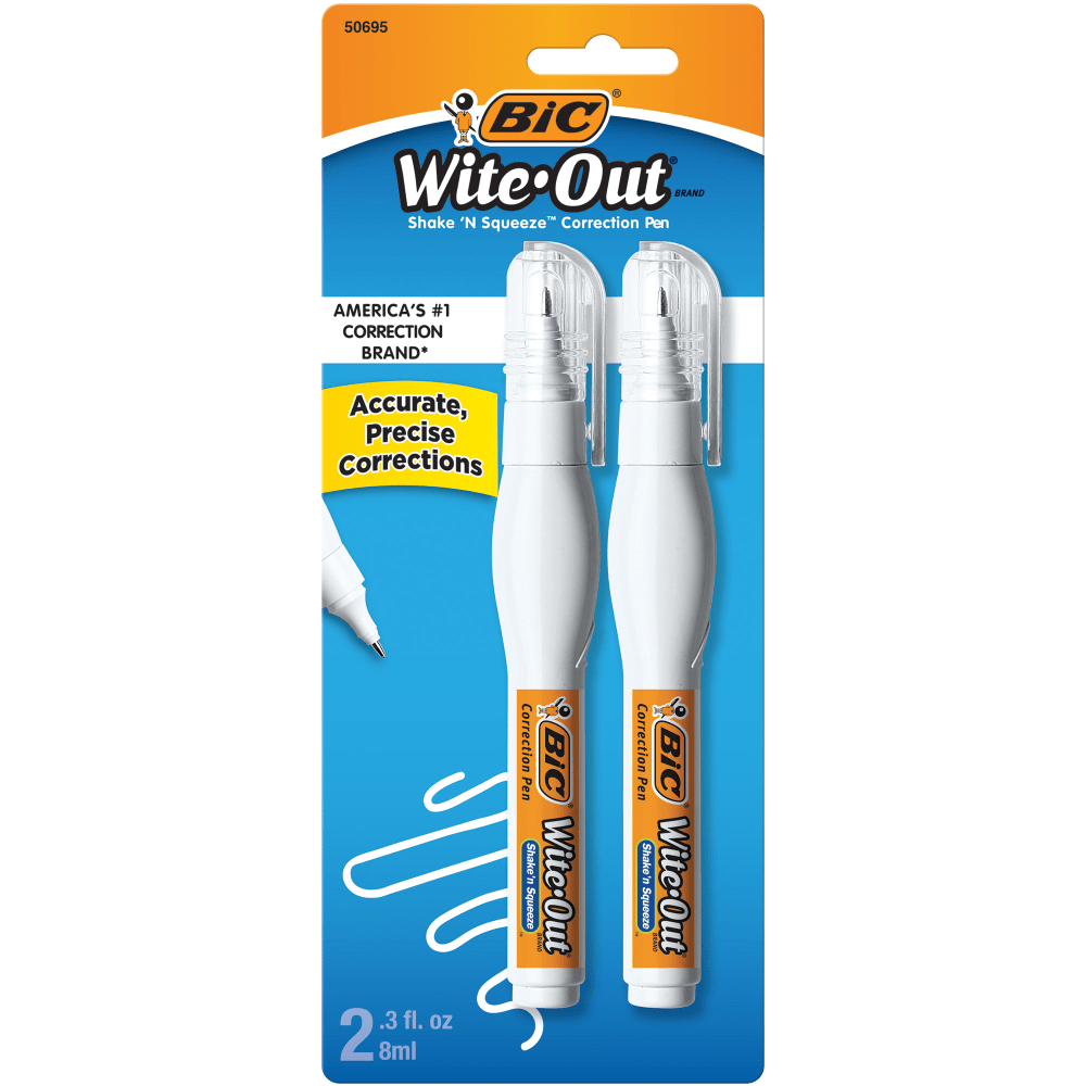 BIC Wite-Out Shake N Squeeze Correction Pen, 8 ml, White, Pack Of 2