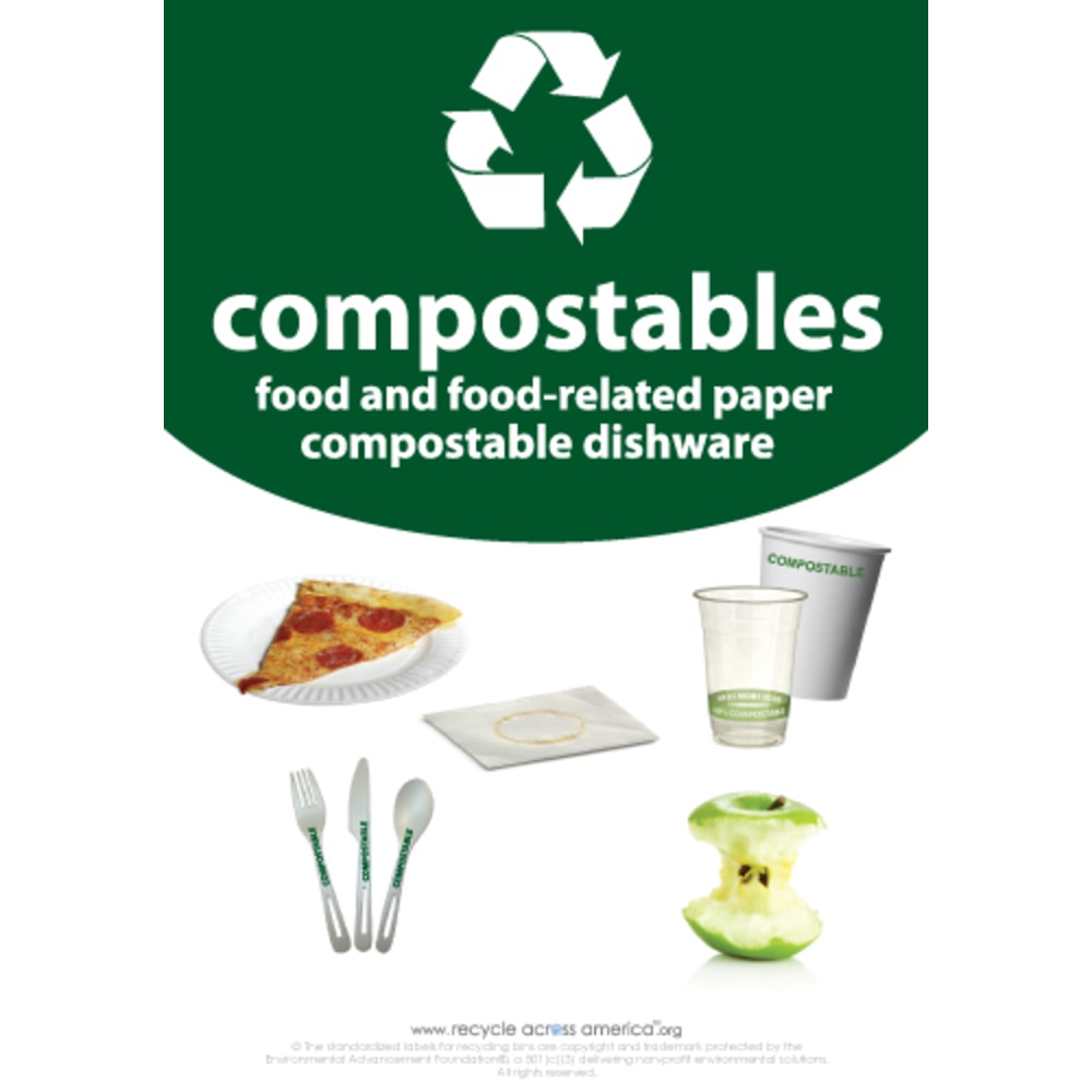 Recycle Across America Compostables Standardized Recycling Labels, COMPS-1007, 10in x 7in, Dark Green