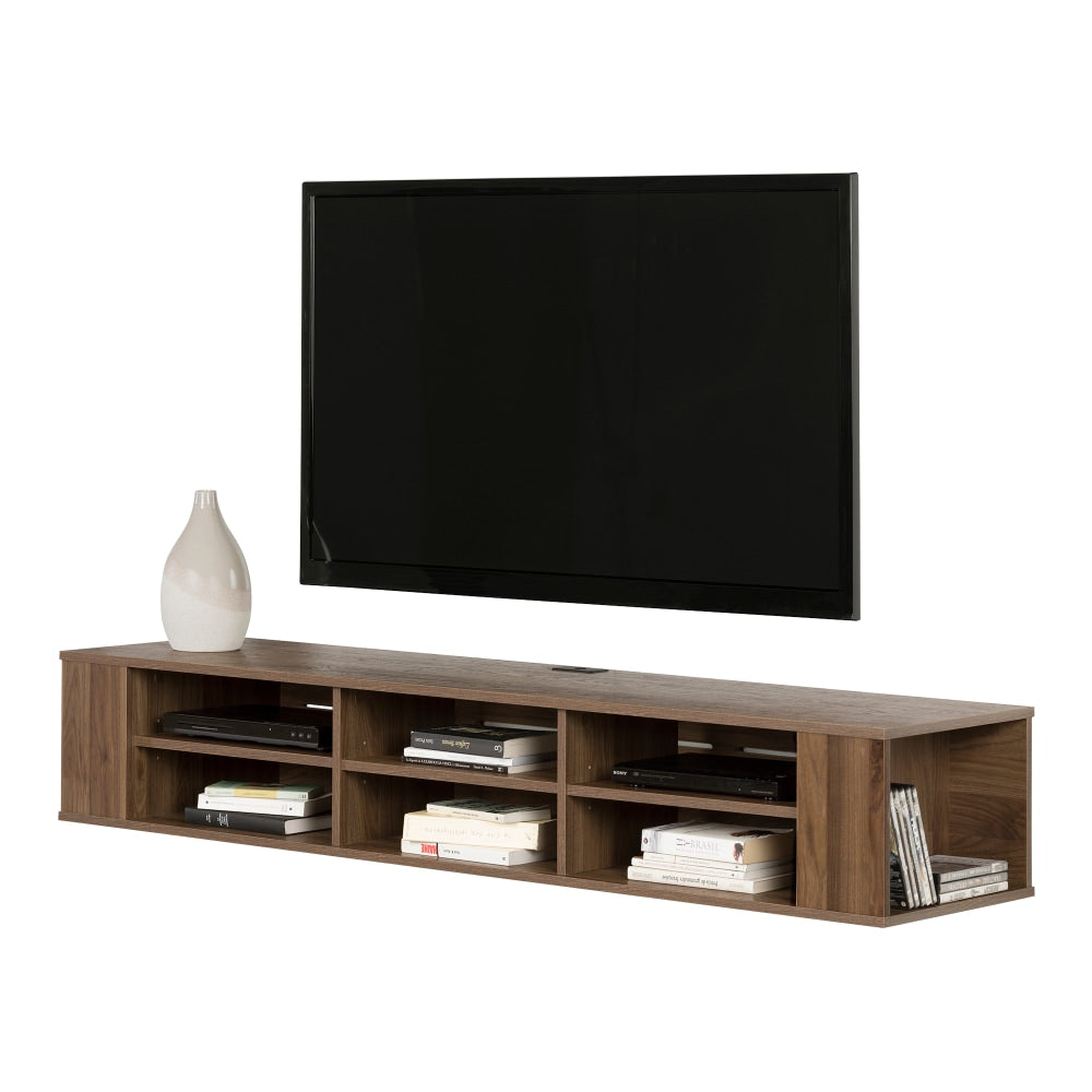 South Shore City Life Wall-Mounted Media Console For TVs Up To 66in, 11-1/2inH x 68-1/4inW x 16-1/4inD, Natural Walnut