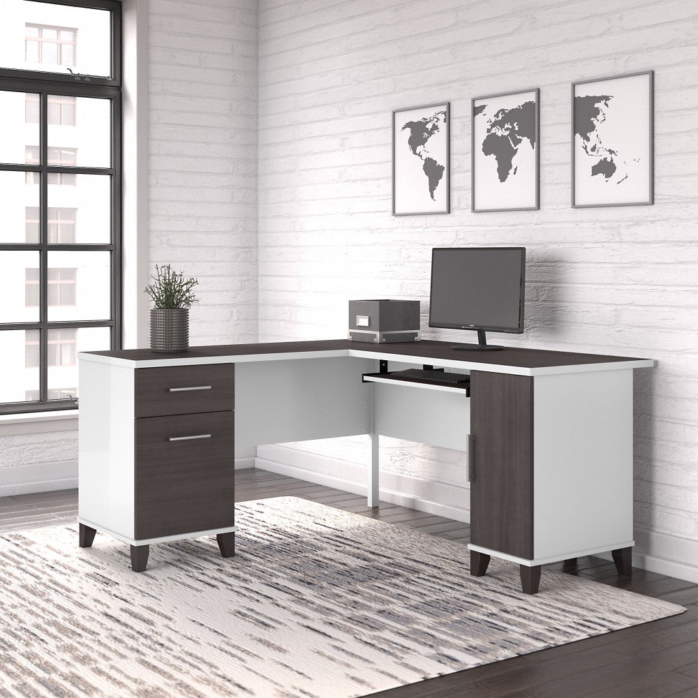 Bush Business Furniture Somerset 60inW L-Shaped Corner Desk With Storage, Storm Gray/White, Standard Delivery