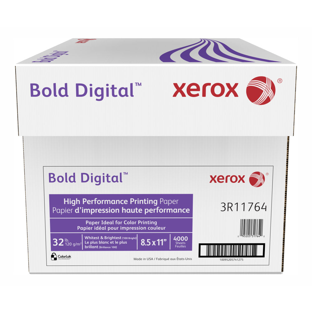 Xerox Bold Digital Printing Paper, Letter Size (8 1/2in x 11in), 100 (U.S.) Brightness, 32 Lb Text (120 gsm), FSC Certified, Ream Of 500 Sheets, Case of 8 Reams