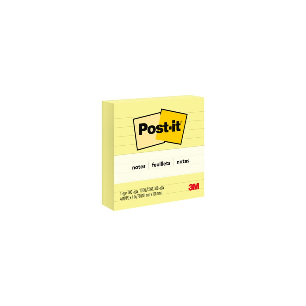 Post-it Notes, Lined, 4in x 4in, Canary Yellow, Pack Of 1 Pad