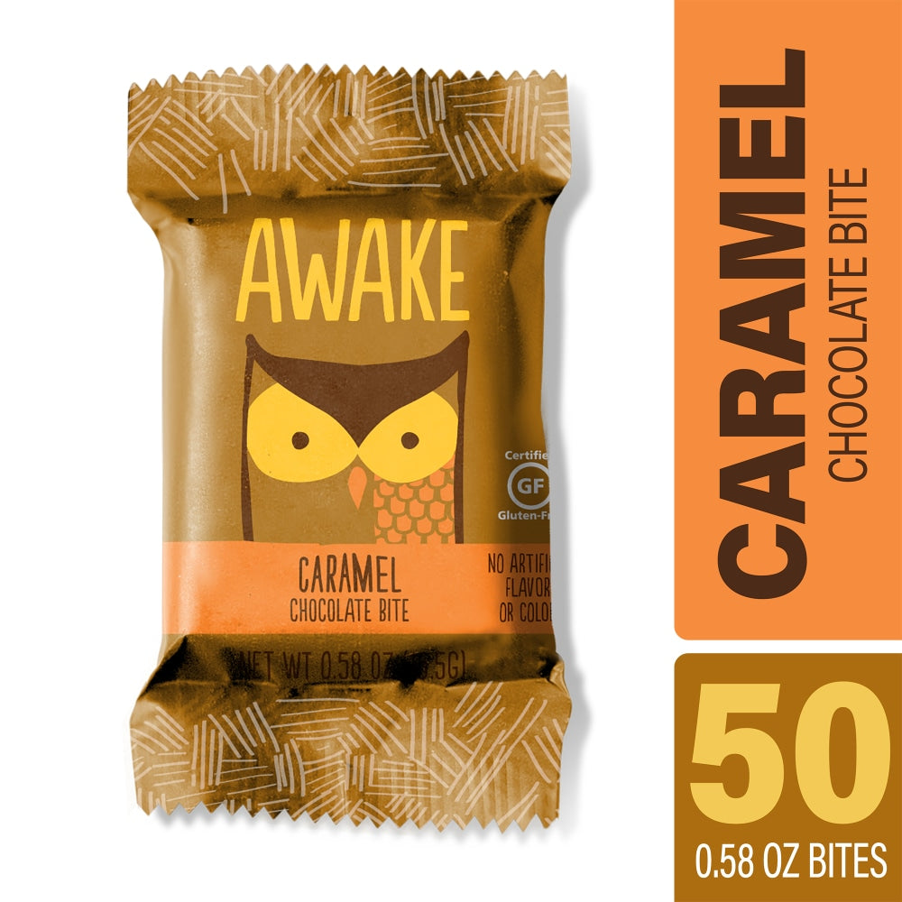 AWAKE Caffeinated Caramel Milk Chocolate Bites, 0.53 Oz, Pack Of 50 Bites