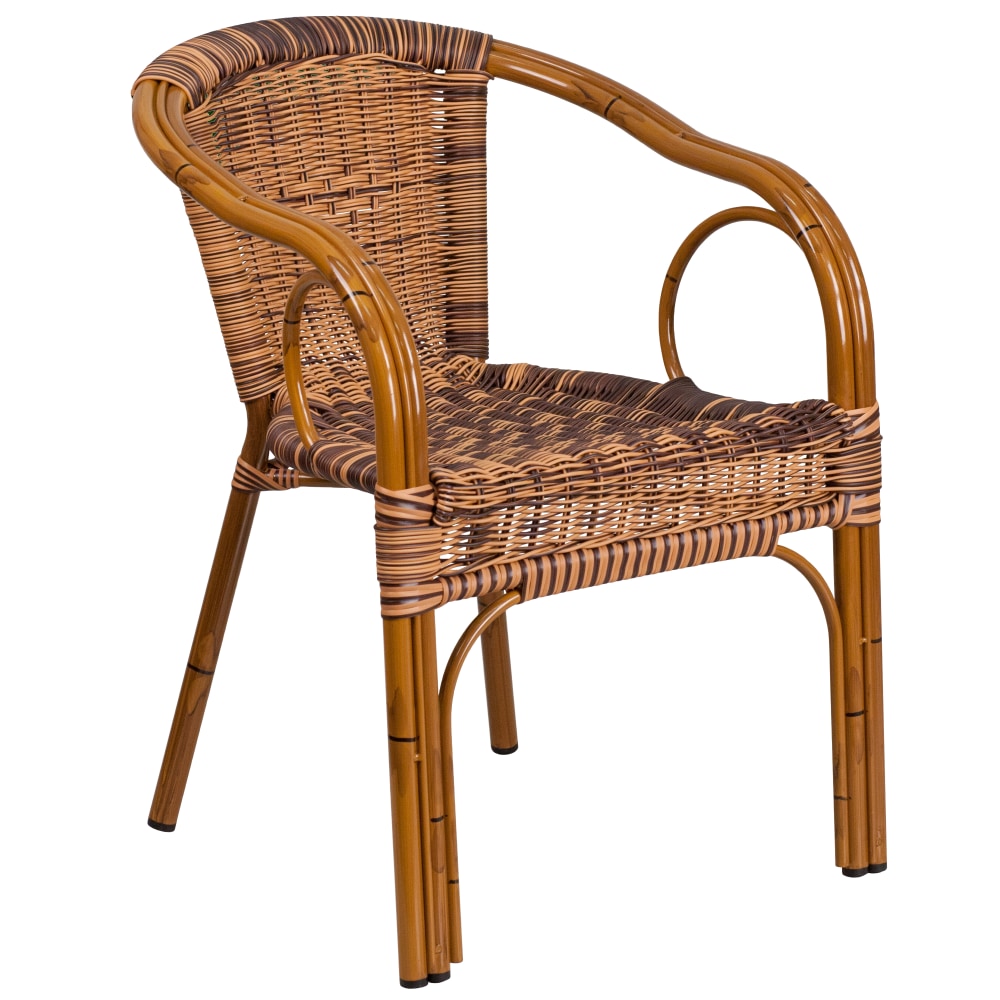 Flash Furniture Cadiz Rattan Restaurant Patio Chair, Burning Brown Rattan/Dark Red Bamboo