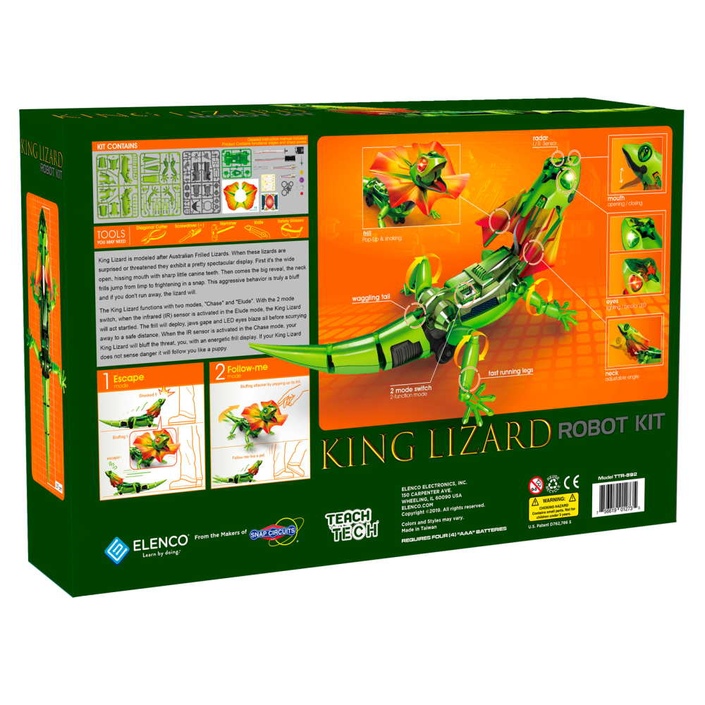 Elenco Electronics TEACH TECH King Lizard Robot Kit, Multicolor, Grades 5-12