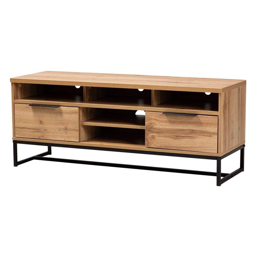 Baxton Studio Industrial TV Stand, 19-5/16inH x 47-1/4inW x 15-3/4inD, Oak/Black