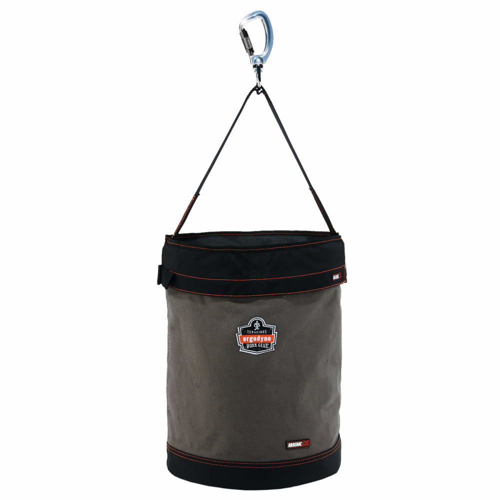 Ergodyne Arsenal 5945T Swiveling Carabiner Canvas Hoist Bucket With Top, 20in x 16in, Gray