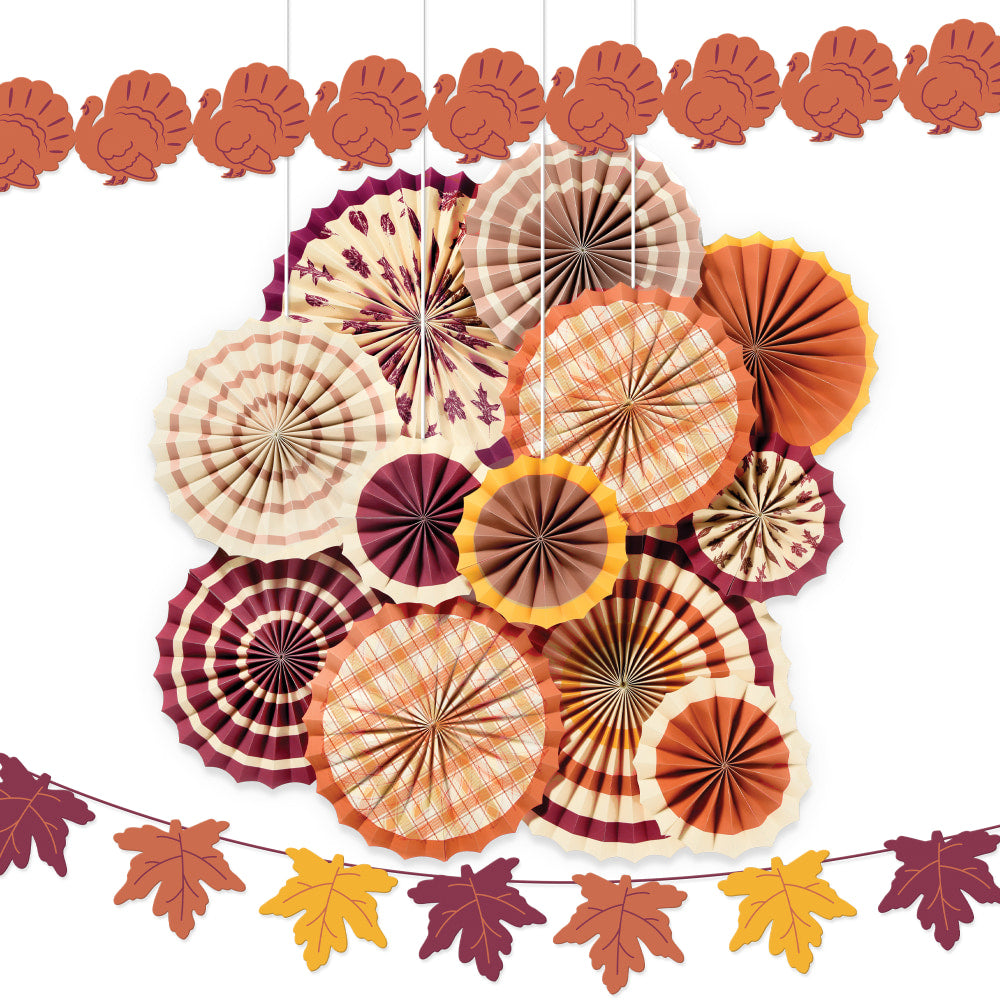 Amscan Thanksgiving Paper Fan Room Decorating Kit, Multicolor