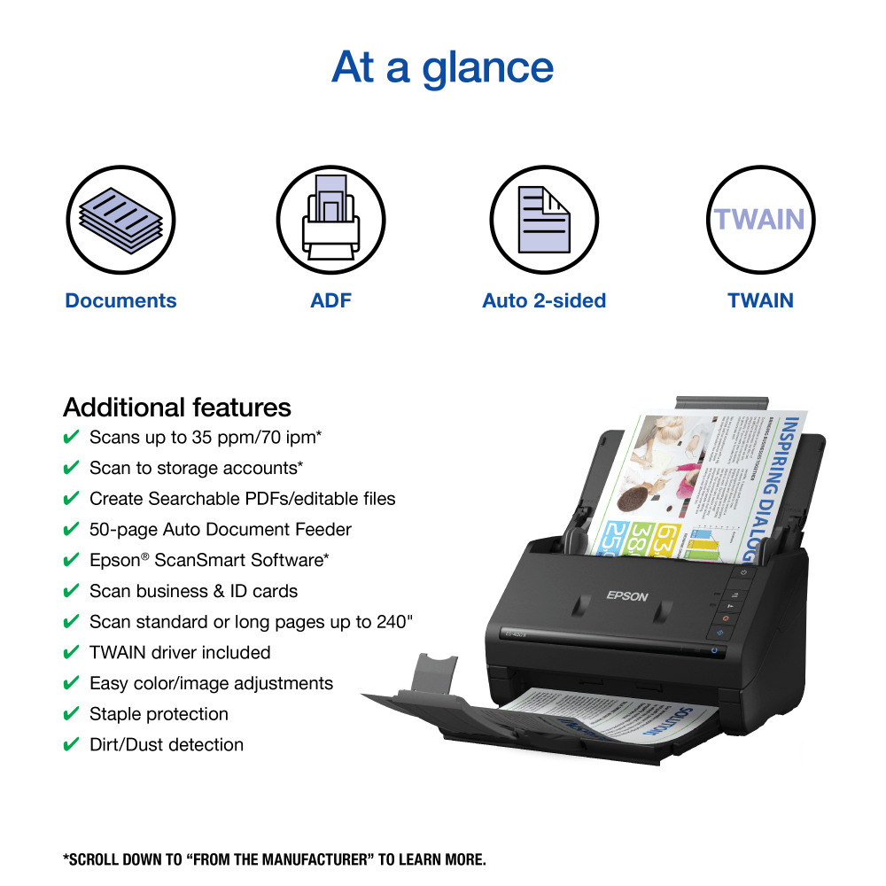 Epson WorkForce ES-400 II Duplex Desktop Color Document Scanner with Auto Document Feeder