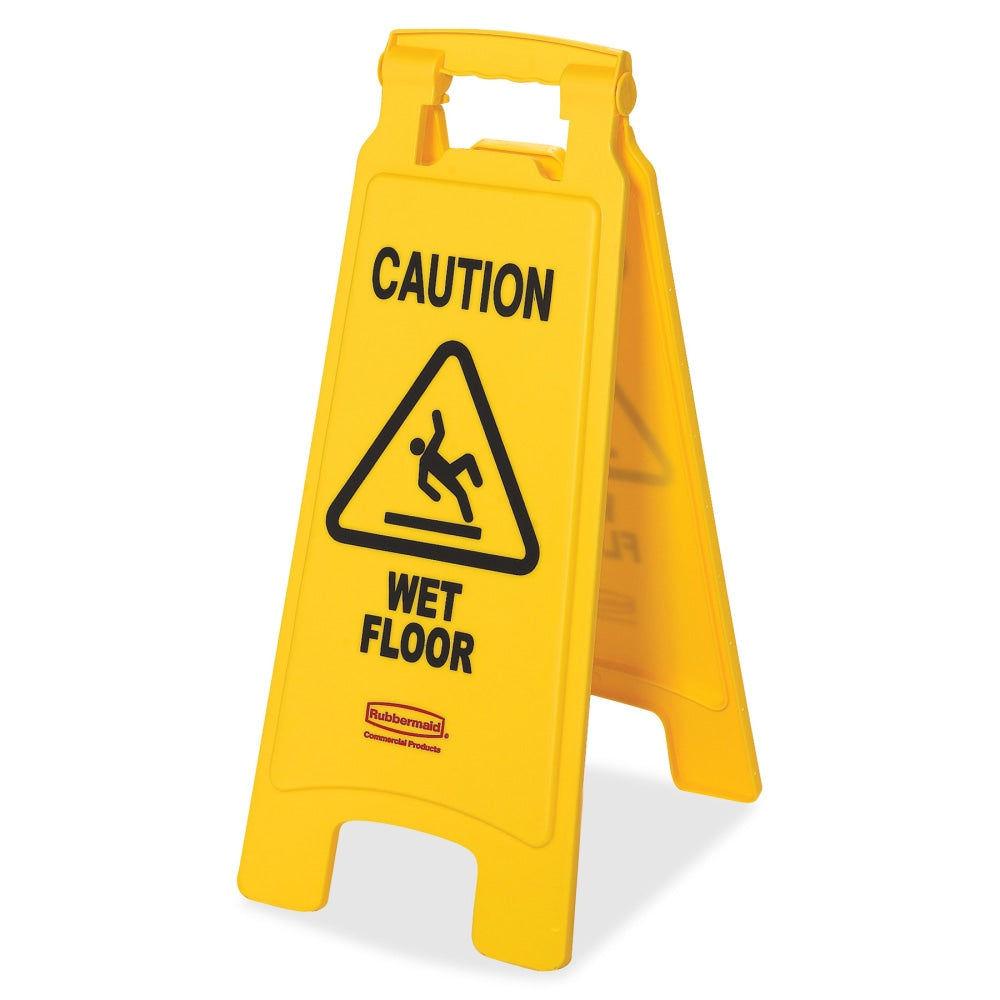 Rubbermaid Commercial Caution Wet Floor Safety Sign, Caution Wet Floor Print/Message, Multilingual, 11inW x 25inH, Box Of 6