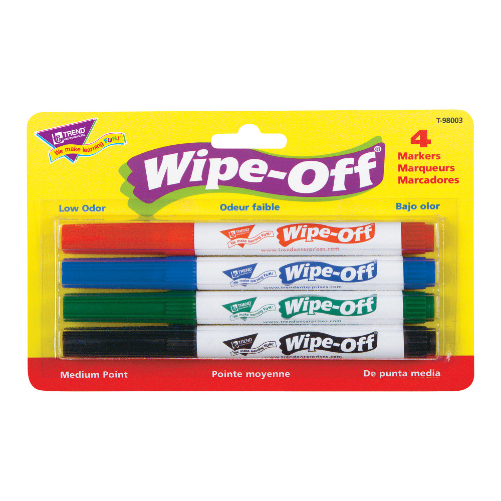 TREND Wipe-Off Markers, 4 Markers Per Pack, Set Of 3 Packs, Medium Point, Assorted Colors, 12 Markers