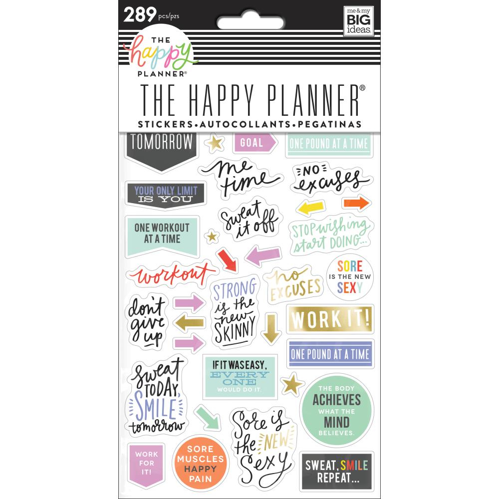 Happy Planner Stickers, 9-1/8in x 4-13/16in, Fitness, Pack Of 5 Sticker Sheets