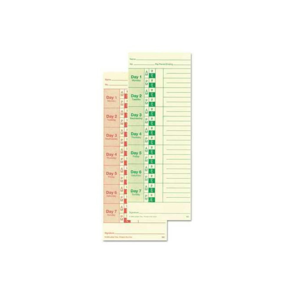 Lathem Time Cards, Weekly, 2-Sided, 3 3/8in x 9in, Box Of 100