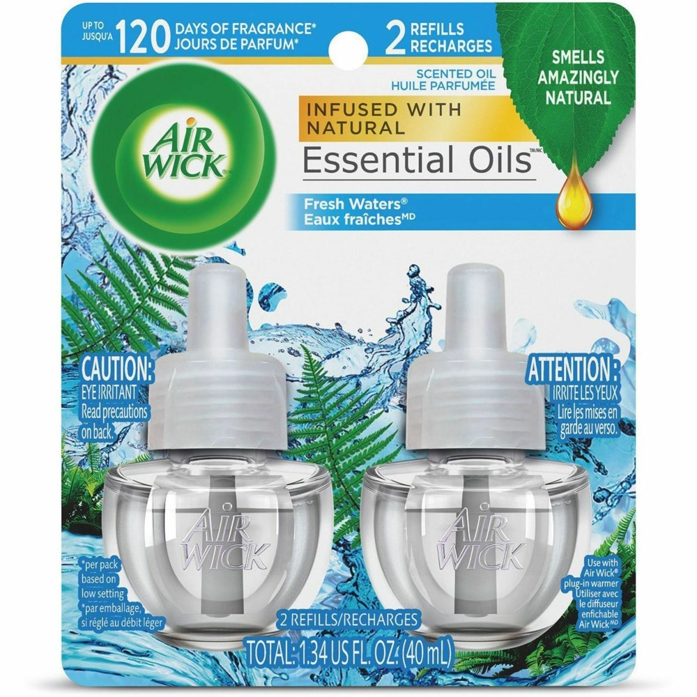 Air Wick Scented Oil Warmer Refills, 0.67 Oz, Fresh Waters, 2 Refills Per Pack, Carton Of 6 Packs