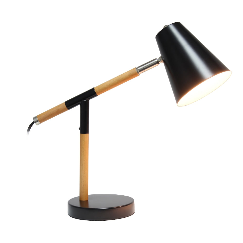 Simple Designs Black Matte and Wooden Pivot Desk Lamp