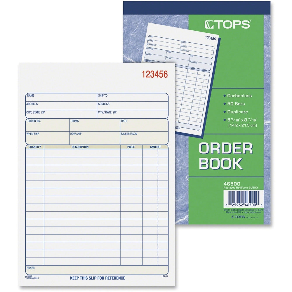 TOPS 2-Part Carbonless Sales Order Book, 50 Sheets, 5-9/16in x 7-15/16in